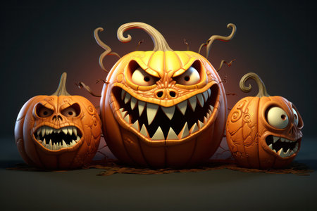 "Whimsical 3D Halloween Pumpkins: Playful Cartoon Gourds Ready for Festive Fun and Spooky Delights"の素材