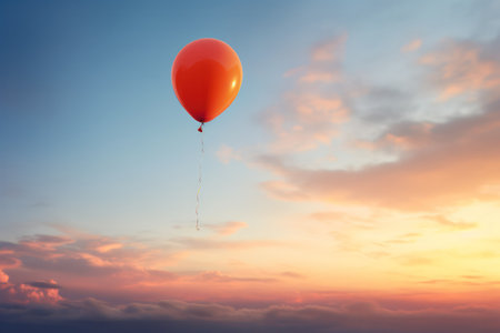 "Golden Hour Ascent:Balloon Soars Against the Sunset Sky, a Captivating Display of Tranquil Adventure"の素材