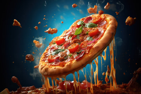 "Levitating Delight: Tempting Pizza Suspended in Mid-Air, an Irresistible Culinary Spectacle"の素材