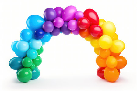 "Vibrant Balloon Arch: A Burst of Colors Against a Clean White Canvas, a Playful Display of Celebration"の素材
