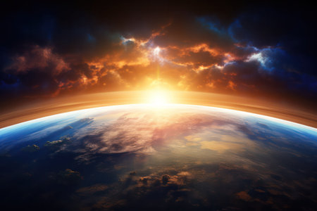 "Sunrise Over Earth: The Orb of Life Awakens to a New Day, Painting the Sky with its Radiant Glow"の素材