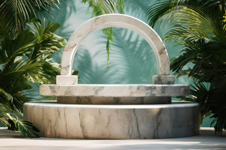 "Natural Opulence: Marble Podium Shines in a Luxuriant Tropical Setting, a Fusion of Elegance and Nature"の素材