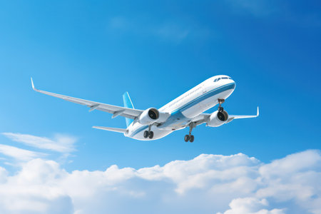 "Flight of Freedom: Airplane Gracefully Slices Through the Azure Expanse"の素材