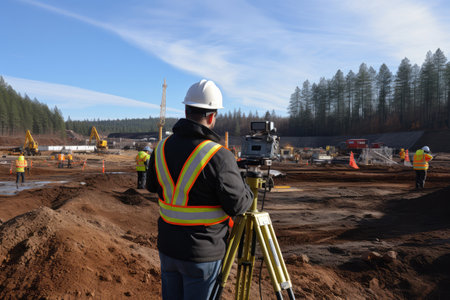 "Technological Triumph: Engineers Utilize Advanced Equipment at the Project Site"の素材