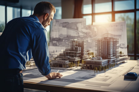 "Architectural Ingenuity: Engineer Devotes Expertise to a Construction Plan at the Table"の素材