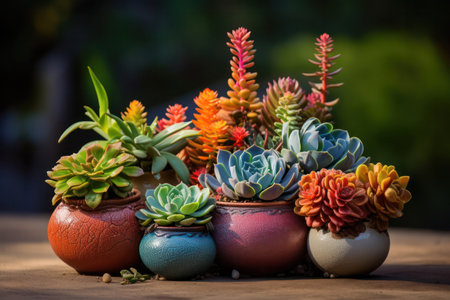 "Earthen Elegance: Vibrant Succulents Thrive in a Pottery Haven, A Tapestry of Nature's Hues"の素材