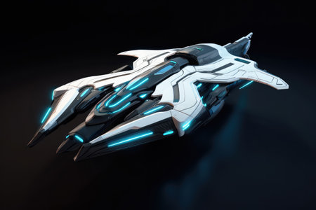 "Beyond the Stars: Futuristic Spaceship Glides Gracefully in the Infinite Expanse of Space"の素材