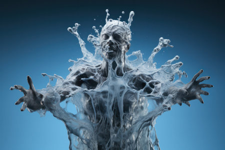 "Fluid Elegance: A Human Figure Emerges from Dancing Water Splashes"の素材