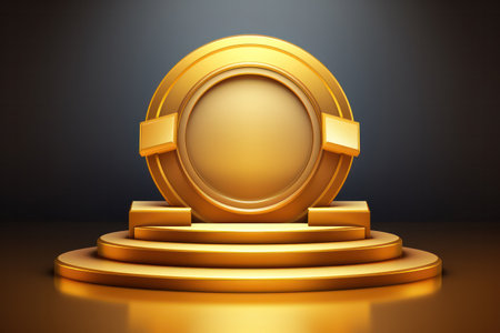 "Elegant Gold Circle Podium on Black Background - Luxurious Presentation Platform"の素材