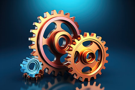 "Gearing Up, Polished Metallic Steel Gear Set in Detail"の素材