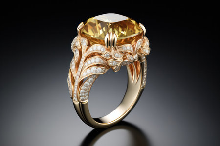 "Luxurious Jewelry Rings in Elegant Display on Black Background"の素材