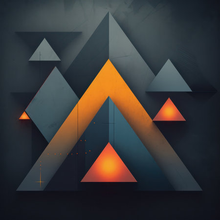 "Dynamic Black and Orange Triangle Pattern - Abstract Geometric Background"の素材