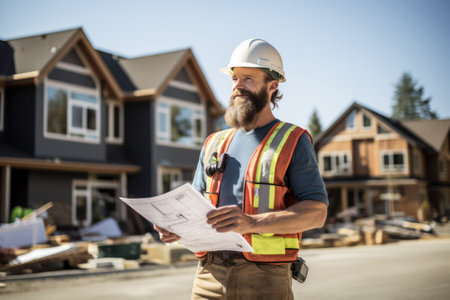 "Experienced House Engineer Overseeing Construction Progress"の素材