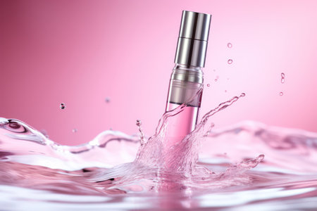 "Atomizer Emerging from Rippling Pink Water - Cosmetic Concept"の素材