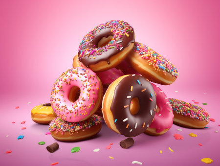 "Assorted Colorful Doughnuts with a Variety of Delicious Flavors"の素材