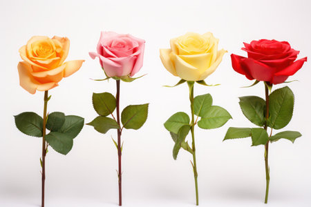 "Blossoming Beauty: Rose Flower's Stages Unfold in a Dance of Elegance on White"の素材