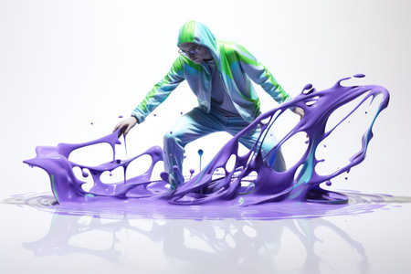 "Dynamic Fusion, Illustration of People in Harmonious Motion with Abstract Liquid Forms"の素材