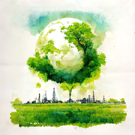 Illustration of environmentally friendly and ecology concept in watercolor stains style.の素材