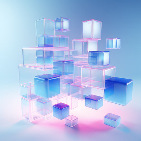 "Abstract 3D Render of a Luminous Glass Block, A Captivating Background"の素材