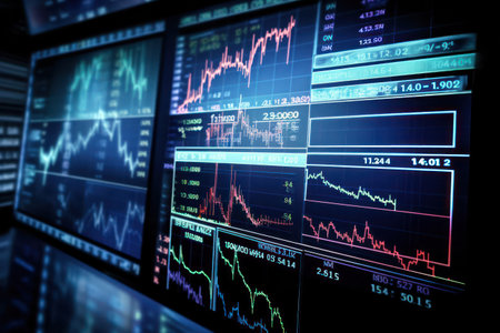 "Close-Up of Computer Screen with Detailed Graphs and Charts"の素材