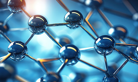 "Boron Atom Close-Up, 3D Molecular Structure with Liquid Metal Aesthetic"の素材