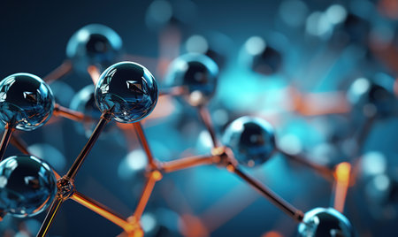 "Boron Atom Close-Up, 3D Molecular Structure with Liquid Metal Aesthetic"の素材