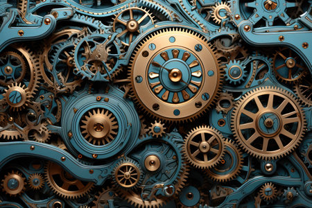 "Precision Engineering, Detailed Clockwork Gears in Blue and Black"の素材