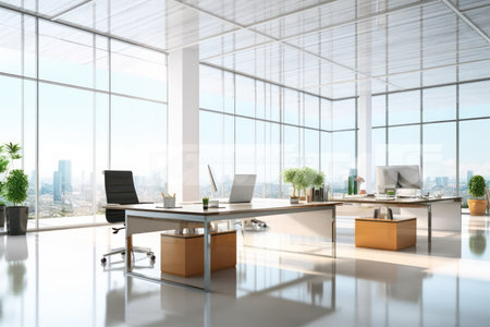 "Sophisticated Office Environment with Glass Walls and Contemporary Furniture"の素材