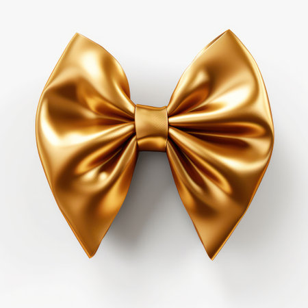 "Single Gold Ribbon Bow on Clean White Background"の素材