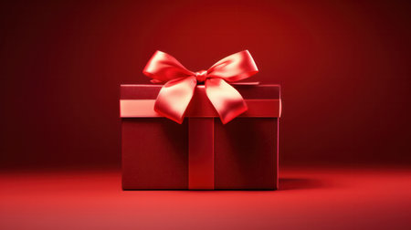 "Red Gift Box with Elegant Bow on Dark Background â Ideal for Celebrations and Special Occasions"の素材