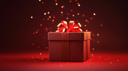 "Red Gift Box with Elegant Bow on Dark Background â Ideal for Celebrations and Special Occasions"の素材