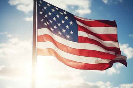 "Patriotic Symbol, American Flag Waving Proudly in the Wind - United States of America Pride"の素材