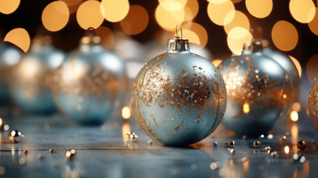 "Winter Wonderland, Blue Christmas Festive Background Illuminated by Warm Glowing Lights."の素材