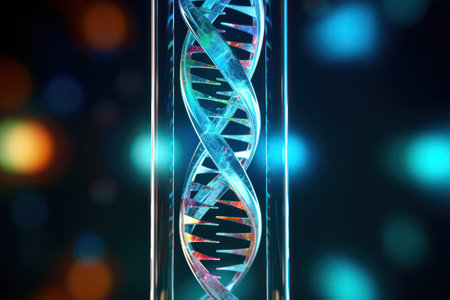 "Intricate DNA Helix Encased within a Transparent Tube, a Vision of Genetic Wonders"の素材