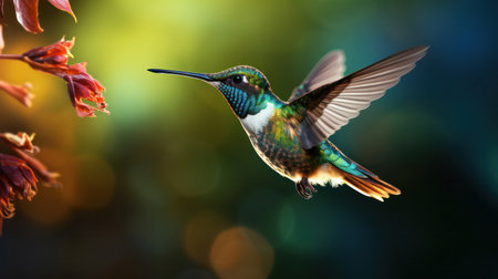 "Nature's Palette, Colorful Hummingbird in Vibrant Surroundings - A Symphony of Hues in Flight."の素材