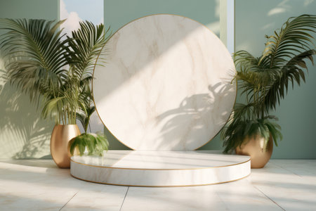 "Marble Podium Shines in a Luxuriant Tropical Setting, a Fusion of Elegance and Nature"の素材