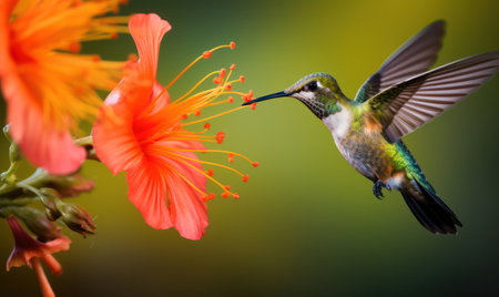 "Nature's Palette, Colorful Hummingbird in Vibrant Surroundings - A Symphony of Hues in Flight."の素材