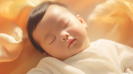 "Sweet Dreams, Asian baby in White Dress Rests Peacefully - Innocence in Slumber."の素材