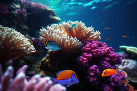 "Coral Serenity, Close-Up View of an Underwater Coral Reef, Capturing the Peaceful Beauty Beneath."の素材