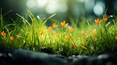 "Nature Harmony, Green Grass and Orange Flower - A Vibrant Symphony on Natural Canvas."の素材