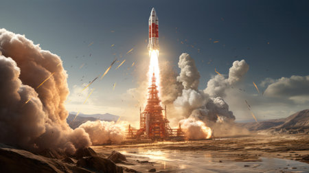 "Gateway to the Stars, Epic Moment as a Space Shuttle Takes Off into the Cosmos."の素材