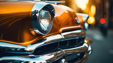 "Gleaming Elegance, Closeup of a Shining Vintage Car - Automotive Perfection Up Close."の素材