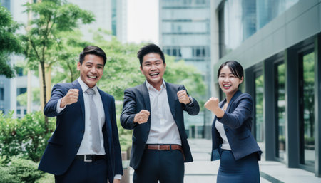 "Confidence Trio, Three Asian Business People Strike a Confident Pose, Exuding Professionalism."の素材