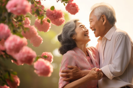 "Timeless Affection, Asian Seniors in Love - A touching Valentine's featuring an elderly couple."の素材