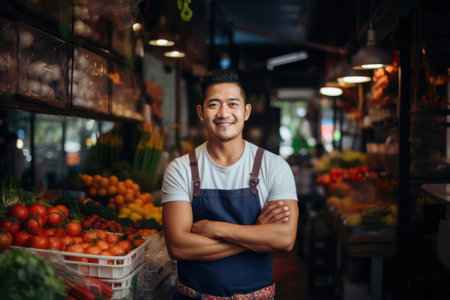 "Empowered Thai entrepreneur, A captivating portrait of a male small business owner."の素材