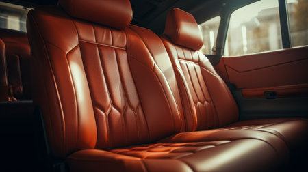 Close-up of premium leather car seats with luxury detailing in an elegant vehicle interior.の素材