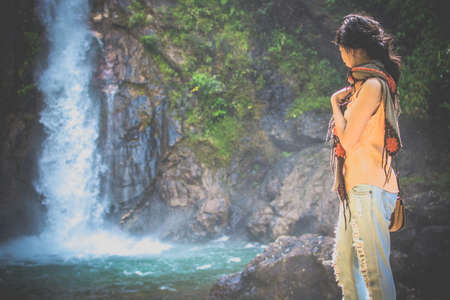 girl with waferfallの写真素材