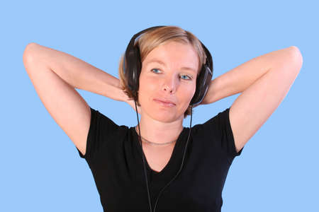 Woman with headphoneの写真素材