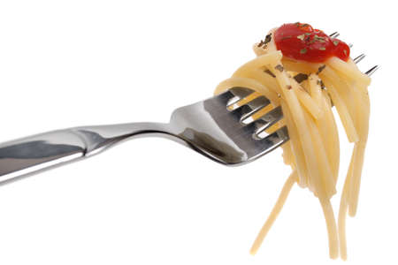 spaghetti on forkの写真素材