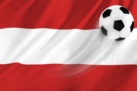soccer ball on background of the flag austriaの写真素材